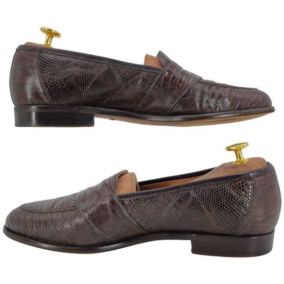 Neiman Marcus Exotic Teju Lizard Brown Dress Shoes Men 8.5 Handmade Penny Loafer main image 11